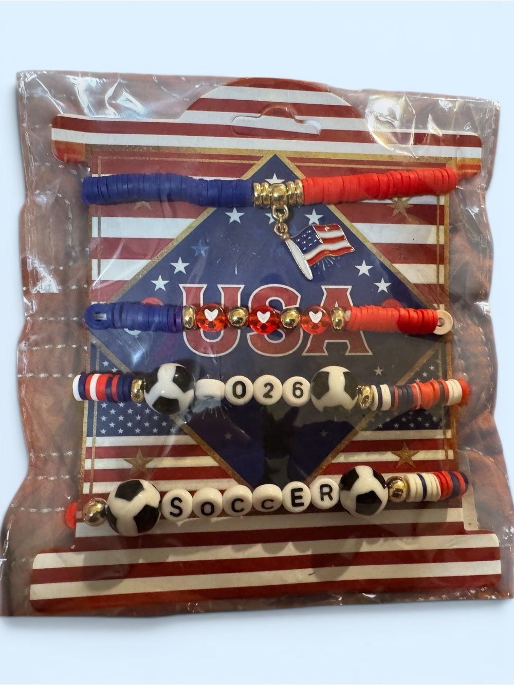 USA Soccer Beaded Bracelet Set - Red, White & Blue